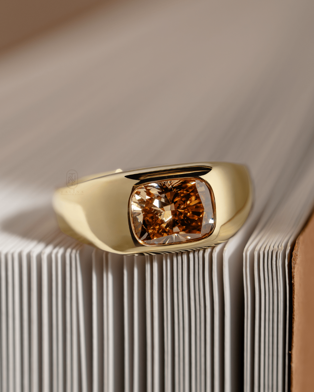 2ct Brown Cushion Signet Ring